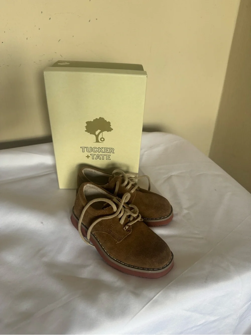 Tucker + Tate Brown Suede Lace-Up Kids Shoes with Red-Brown Sole